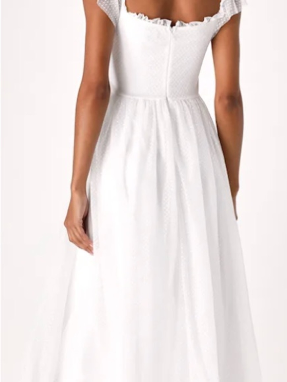 Lulus White Polka Dot Tulle Midi Dress M Square Neck Flutter Sleeve Zip - Picture 12 of 13